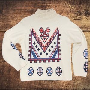 vintage sweater 1970’s aztec boho chunky cable knit turtleneck RARE